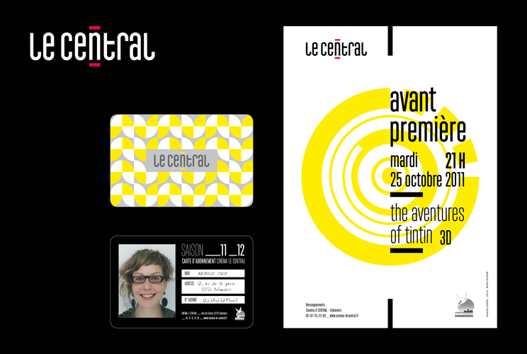 Le Central, cinéma Arts et Essais : logotype, carte d'abonnement, affiche A3